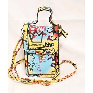 Graffiti Top Flap Crossbody Bag Phone Purse Faux Leather